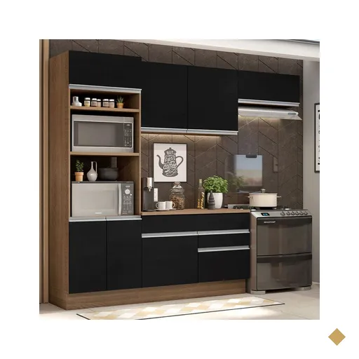 Armário de Cozinha Completa 270cm Rustic/Preto Glamy Madesa 14
