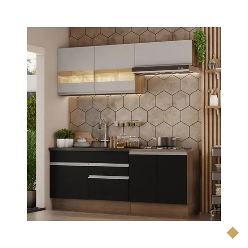 Armário de Cozinha Completa 200cm Rustic/Preto/Crema Glamy Madesa 07