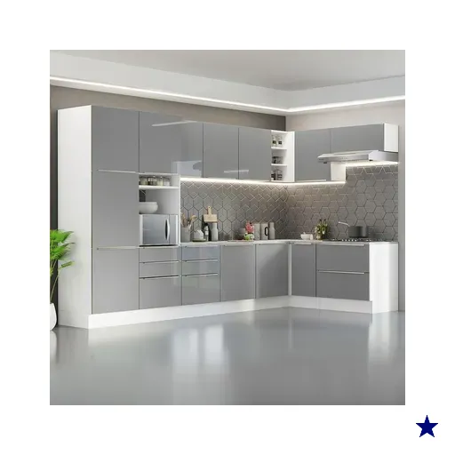 Armário de Cozinha Completa de Canto 546cm Branco/Cinza Lux Madesa 05