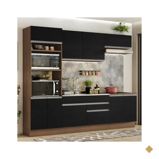 Armário de Cozinha Completa 270cm Rustic/Preto Glamy Madesa 13