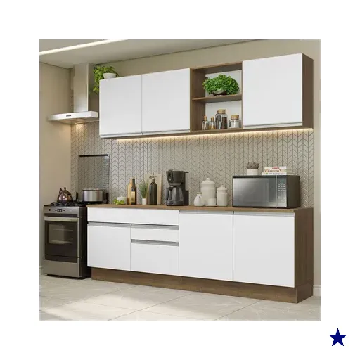 Armário de Cozinha Completa 240cm Rustic/Branco Glamy Madesa 06