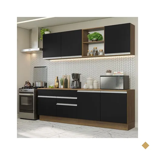 Armário de Cozinha Completa 240cm Rustic/Preto Glamy Madesa 06