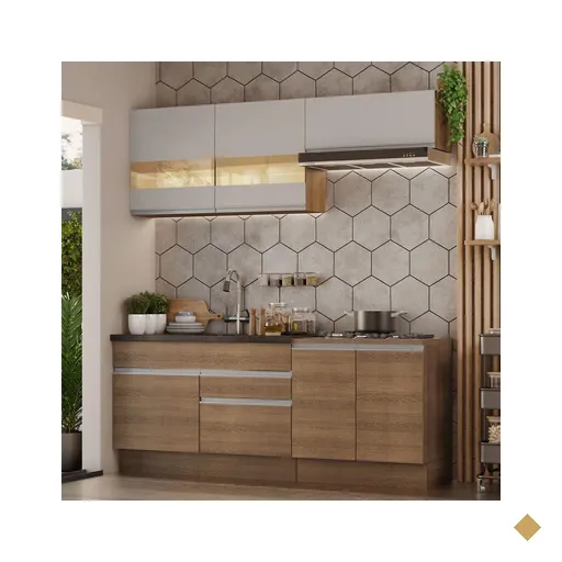 Armário de Cozinha Completa 200cm Rustic/Crema Glamy Madesa 07