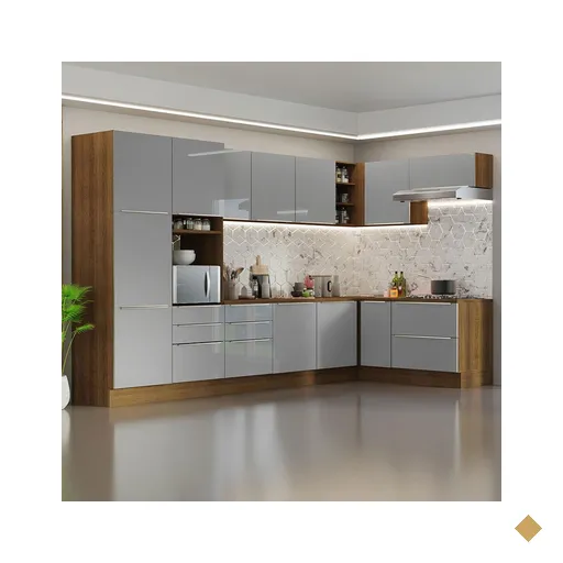 Armário de Cozinha Completa de Canto 546cm Rustic/Cinza Lux Madesa 05