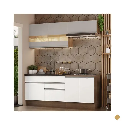 Armário de Cozinha Completa 200cm Rustic/Branco/Crema Glamy Madesa 07