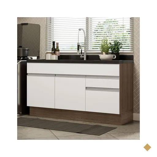 Balcão Gabinete de Pia Armário de Cozinha 150 cm 2 Gavetas 2 Portas (Sem…