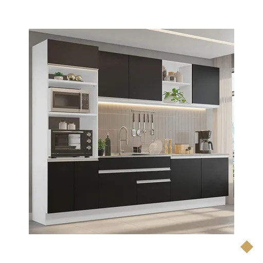 Armário de Cozinha Completa 310cm Branco/Preto Glamy Madesa 02