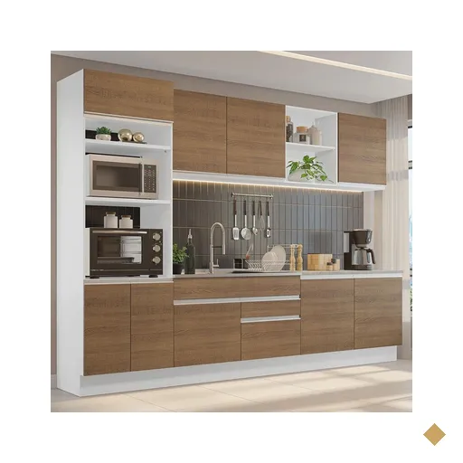 Armário de Cozinha Completa 310cm Branco/Rustic Glamy Madesa 02