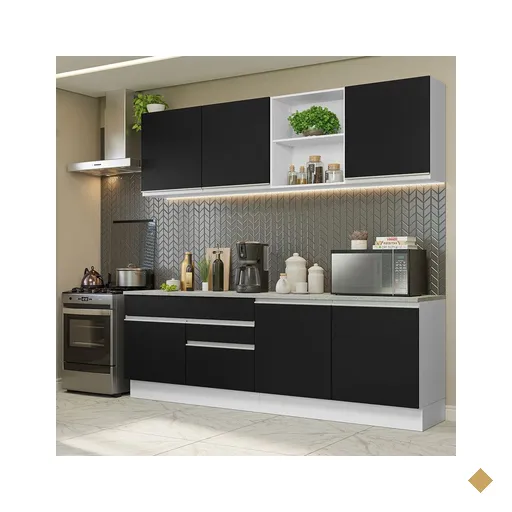 Armário de Cozinha Completa 240cm Branco/Preto Glamy Madesa 06