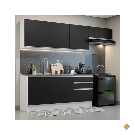 Armário de Cozinha Completa 100% MDF 260cm Branco/Preto Acordes Madesa 03