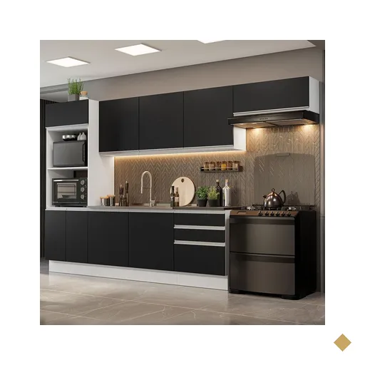 Armário de Cozinha Completa 100% MDF 330cm Branco/Preto Acordes Madesa 06
