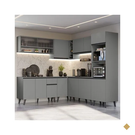 Armário de Cozinha Completa de Canto 445cm Cinza Nice Madesa 02