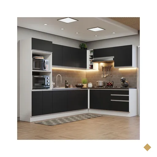 Armário de Cozinha Completa de Canto 100% MDF 479cm Branco/Preto Acordes…