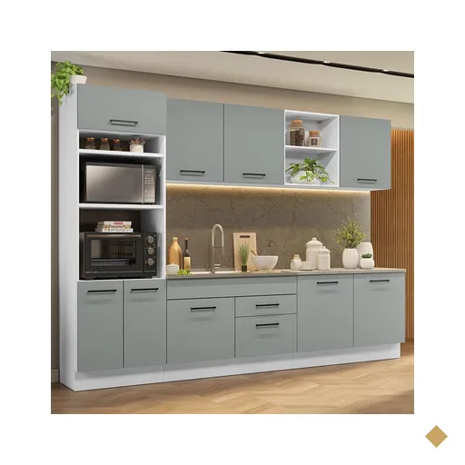 Armário de Cozinha Completa 310cm Branco/Cinza Agata Madesa 02
