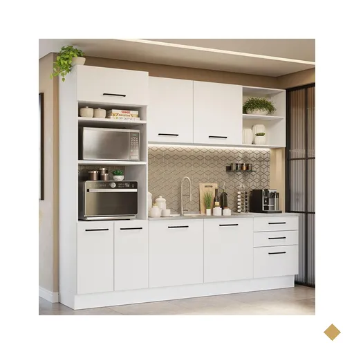 Armário de Cozinha Completa 250cm Branco Agata Madesa 01