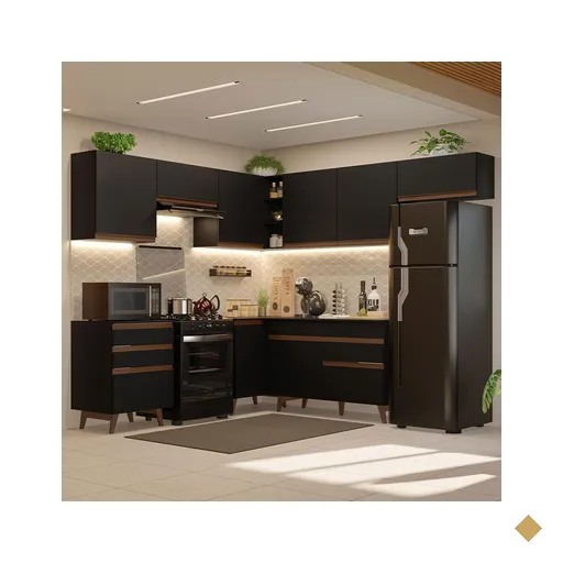 Armário de Cozinha Completa de Canto 462cm Preto Reims Madesa 03