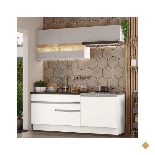 Armário de Cozinha Completa 200cm Branco/Crema Glamy Madesa 07