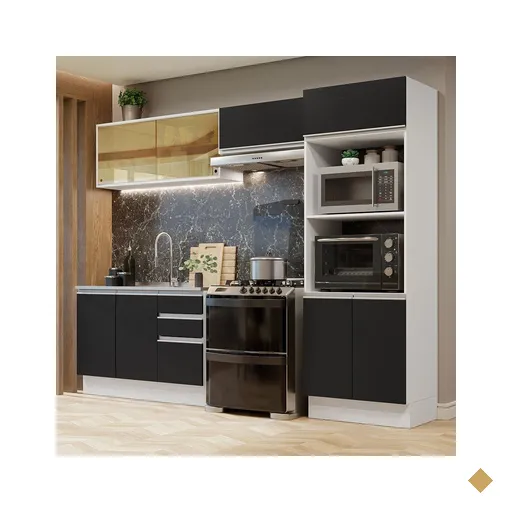Armário de Cozinha Completa 100% MDF 270cm Branco/Preto Acordes Madesa 08