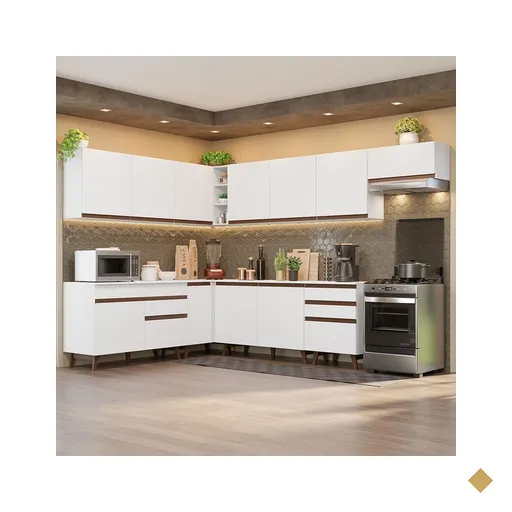 Armário de Cozinha Completa de Canto 512cm Branco Reims Madesa 01