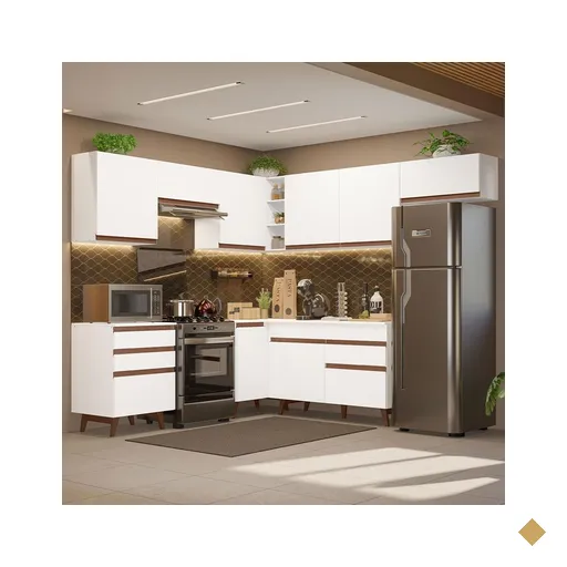 Armário de Cozinha Completa de Canto 462cm Branco Reims Madesa 03
