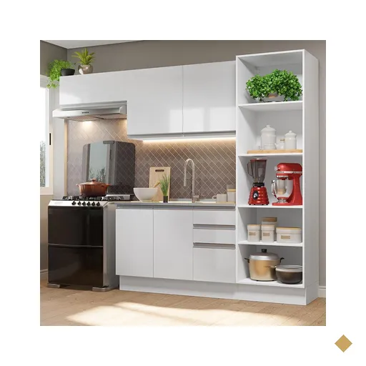 Armário de Cozinha Completa 260cm 100% MDF Frentes Branco Brilho Acordes…