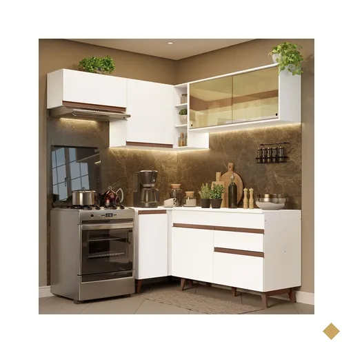 Armário de Cozinha Completa de Canto 332cm Branco Reims Madesa 03