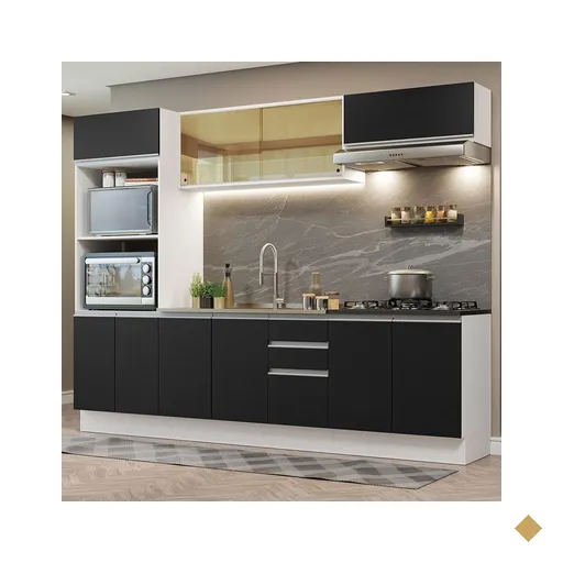 Armário de Cozinha Completa 100% MDF 270cm Branco/Preto Acordes Madesa 07
