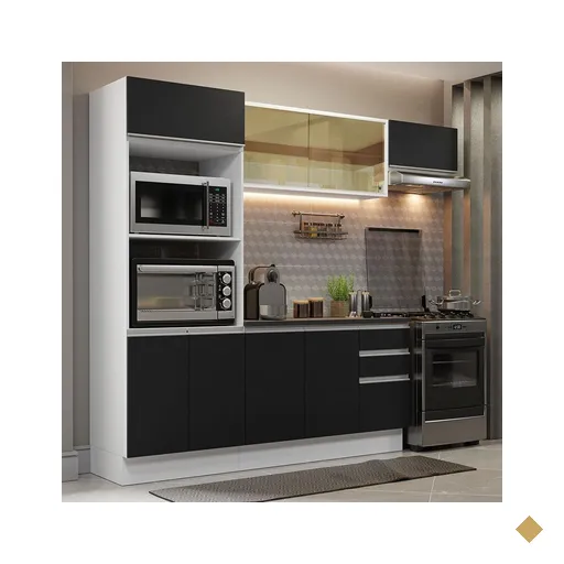 Armário de Cozinha Completa 100% MDF 250cm Branco/Preto Acordes Madesa 04