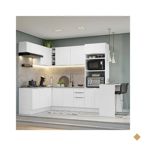 Armário de Cozinha Completa de Canto 489cm Branco Stella Madesa