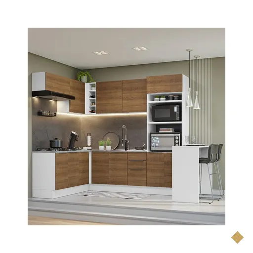 Armário de Cozinha Completa de Canto 489cm Branco/Rustic Stella Madesa