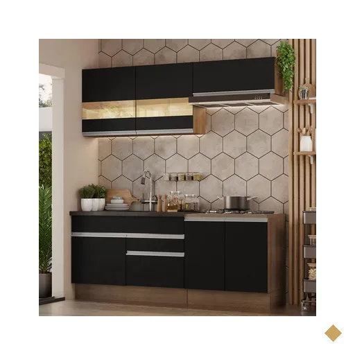 Armário de Cozinha Completa 200cm Rustic/Preto Glamy Madesa 07