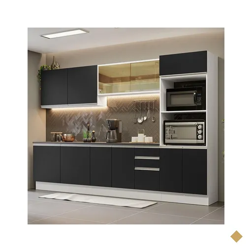 Armário de Cozinha Completa 100% MDF 310cm Branco/Preto Acordes Madesa 01