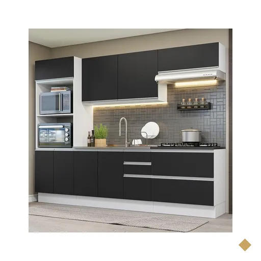 Armário de Cozinha Completa 100% MDF 270cm Branco/Preto Acordes Madesa 06