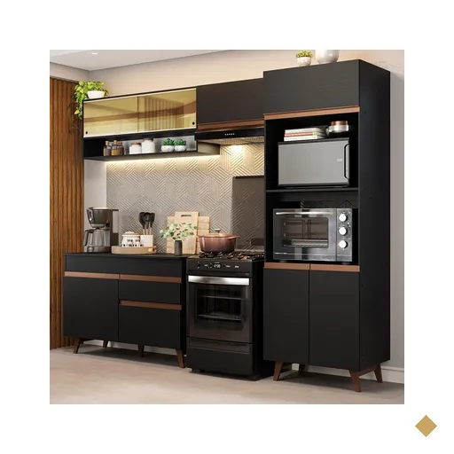 Armário de Cozinha Completa 260cm Preto Reims Madesa 12