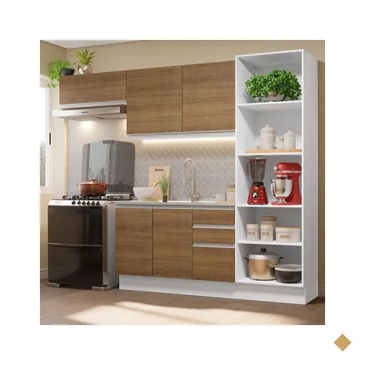 Armário de Cozinha Completa 260cm 100% MDF Branco/Rustic Acordes Madesa 04