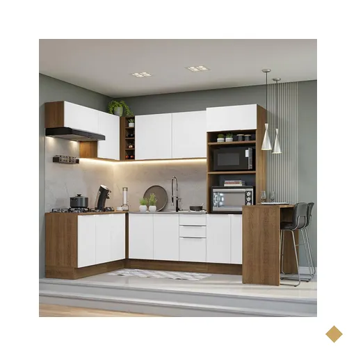 Armário de Cozinha Completa de Canto 489cm Rustic/Branco Stella Madesa
