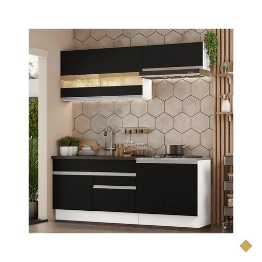 Armário de Cozinha Completa 200cm Branco/Preto Glamy Madesa 07