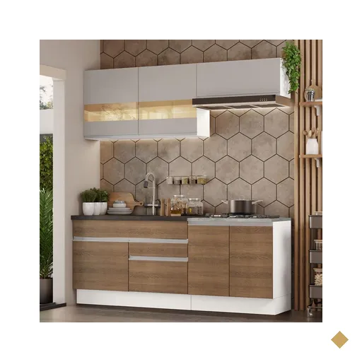 Armário de Cozinha Completa 200cm Branco/Rustic/Crema Glamy Madesa 07