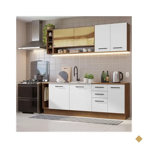 Armário de Cozinha Completa 220cm Rustic/Branco Agata da Thêmis Madesa