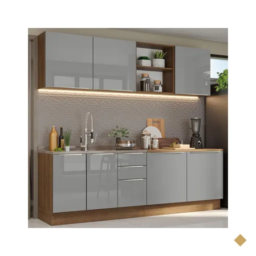 Armário de Cozinha Completa Lux Madesa 05 - 225 x 240 x 60 cm - Rustic/Cinza