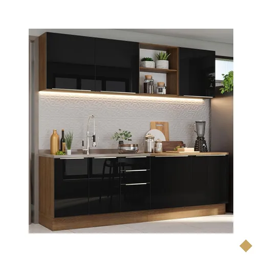 Armário de Cozinha Completa Lux Madesa 05 - 225 x 240 x 60 cm - Rustic/Preto