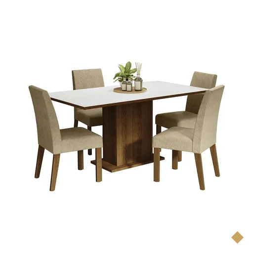 Conjunto Sala de Jantar Mesa Tampo de Madeira 4 Cadeiras Rustic/Branco/Imperial…