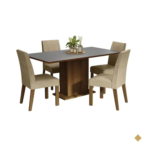 Conjunto Sala de Jantar Mesa Tampo de Madeira 4 Cadeiras Rustic/Cinza/Imperial…