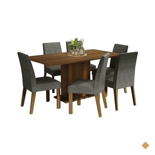 Conjunto Sala de Jantar Mesa Tampo de Madeira 6 Cadeiras Rustic/Silver Renata…