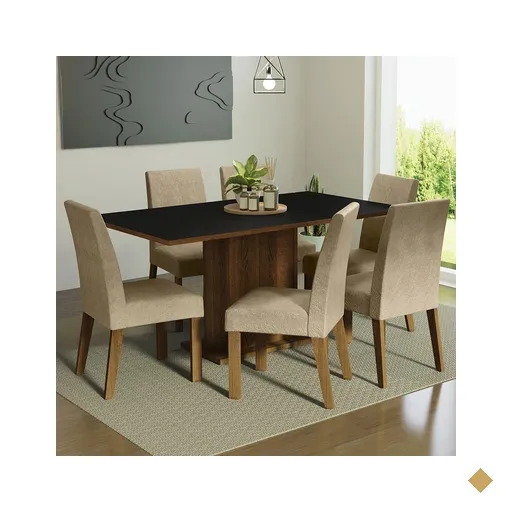Conjunto Sala de Jantar Mesa Tampo de Madeira 6 Cadeiras Rustic/Preto/Imperial…