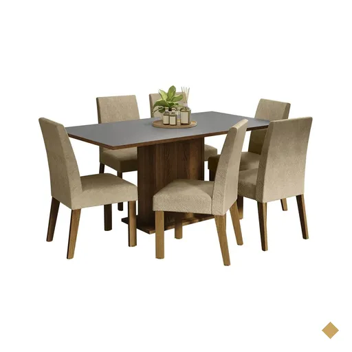 Conjunto Sala de Jantar Mesa Tampo de Madeira 6 Cadeiras Rustic/Cinza/Imperial…