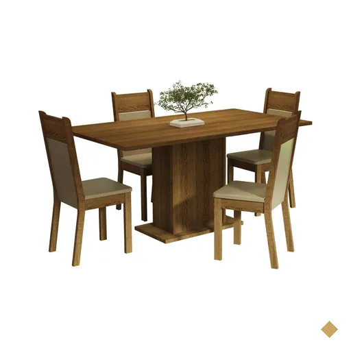 Conjunto Sala de Jantar Mesa Tampo de Madeira 4 Cadeiras Rustic/Crema/Bege…