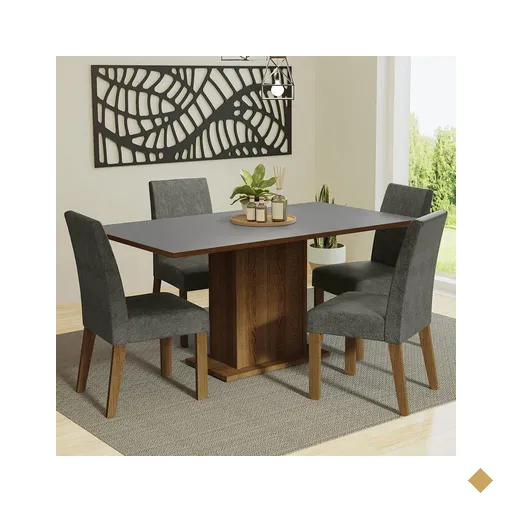 Conjunto Sala de Jantar Mesa Tampo de Madeira 4 Cadeiras Rustic/Cinza/Silver…