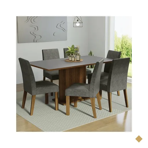 Conjunto Sala de Jantar Mesa Tampo de Madeira 6 Cadeiras Rustic/Cinza/Silver…
