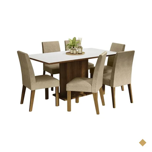 Conjunto Sala de Jantar Mesa Tampo de Madeira 6 Cadeiras Rustic/Branco/Imperial…